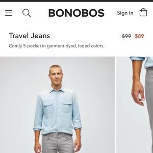 Mens Bonobo travel jeans minimal wear